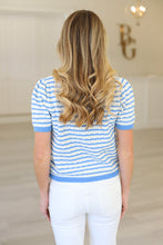 Stripe Button Front Knit Top, Blue