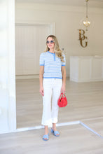 Stripe Button Front Knit Top, Blue