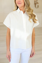 Solid Poplin V-Neck Collar Top, White
