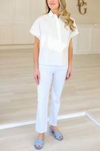 Solid Poplin V-Neck Collar Top, White