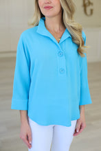 V-Neck Two Button Top, Ocean