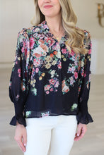 Bloom Noir Split V-Neck Blouse