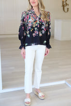 Bloom Noir Split V-Neck Blouse