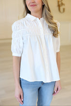 White Solid Poplin Trim Top