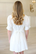 White Poplin Pleated Back Tie Dress