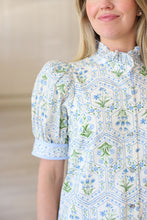 Blue Floral Puff Sleeve Maxi Dress