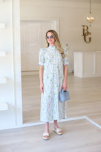 Blue Floral Puff Sleeve Maxi Dress