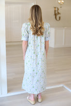 Blue Floral Puff Sleeve Maxi Dress