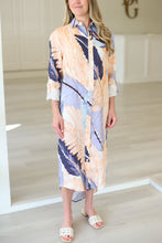 Abstract Peach Blue Midi Dress