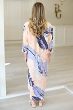 Abstract Peach Blue Midi Dress