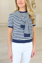 Navy Stripe Knit With Faux Cardi