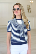 Navy Stripe Knit With Faux Cardi