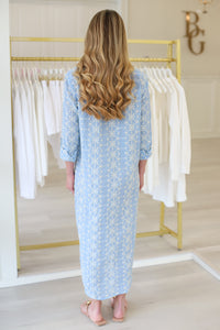 Blue Cream Embroidery Midi Dress