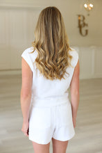 Textured Terry Sleeveless Cardigan, White