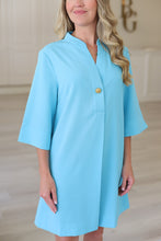 Aqua Button Pleated Dress