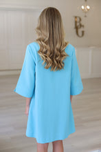 Aqua Button Pleated Dress