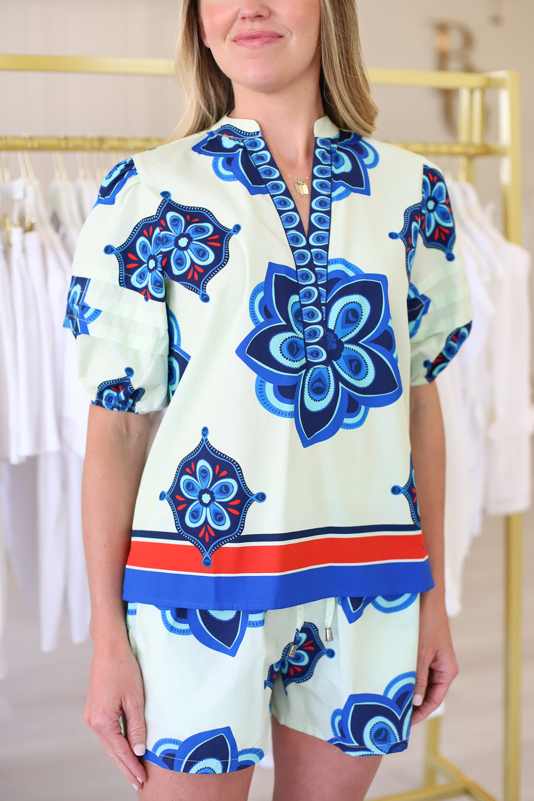 Raya Top, Geometric Florals