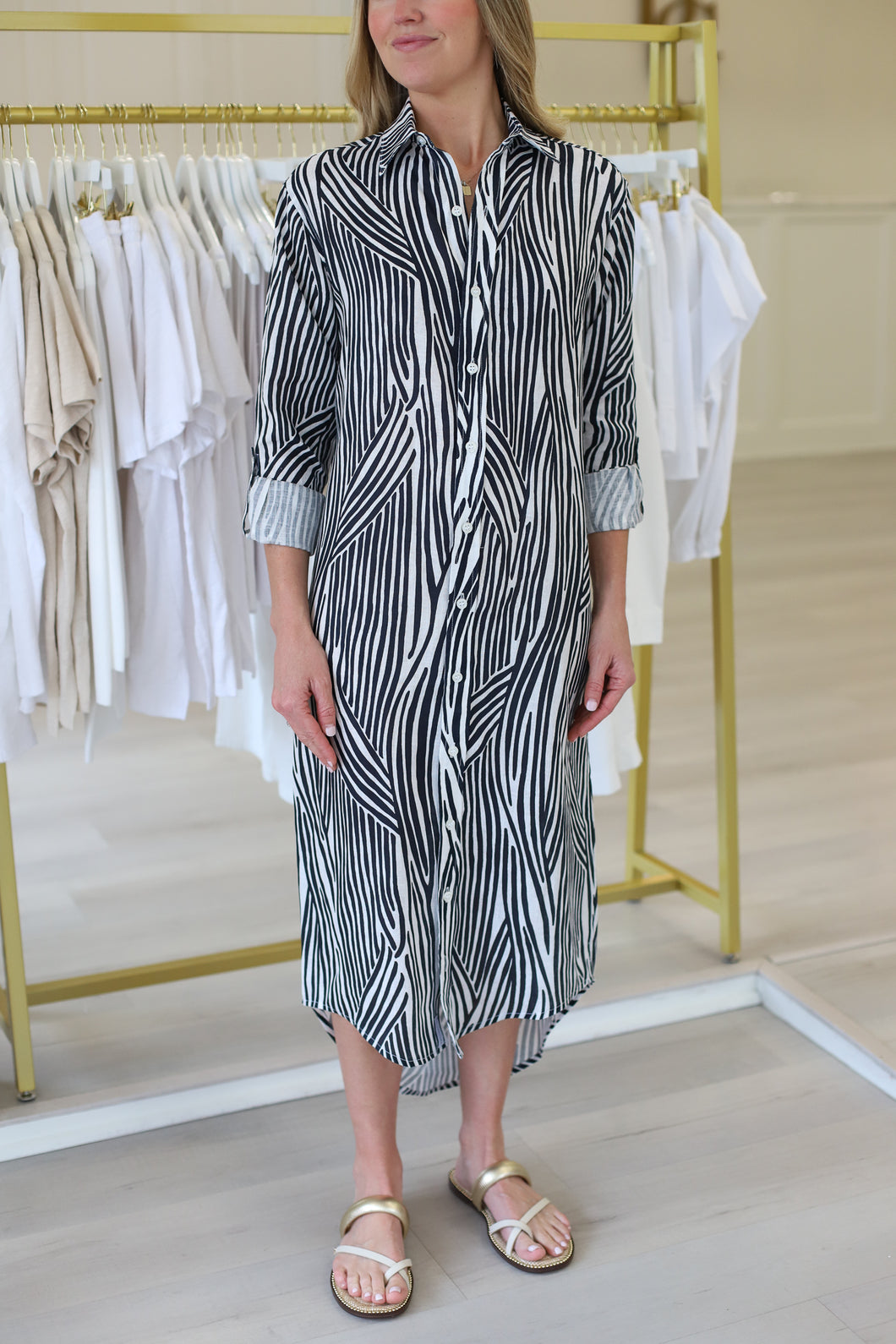 Navy and White Stripes Midi Dress