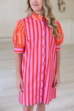 Stripe Color Block Ruffle Neck Dress