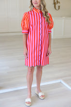 Stripe Color Block Ruffle Neck Dress