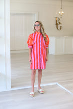 Stripe Color Block Ruffle Neck Dress
