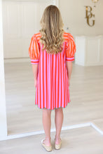 Stripe Color Block Ruffle Neck Dress
