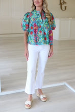 Tropical Pleat Sleeve Top