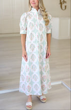 Vintage Floral Ruffle Neck Shirt Dress Maxi
