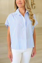 Stripe V-Neck Collar Signature Top, Blue