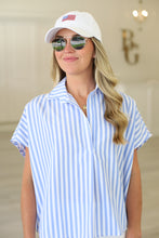 Stripe V-Neck Collar Signature Top, Blue