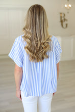 Stripe V-Neck Collar Signature Top, Blue