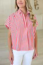 Stripe V-Neck Collar Signature Top, Red