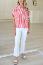 Stripe V-Neck Collar Signature Top, Red