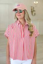 Stripe V-Neck Collar Signature Top, Red