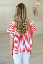 Stripe V-Neck Collar Signature Top, Red