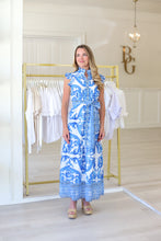 Blue Wave Border Button Front Maxi