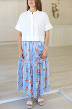 Stripe Floral Smock Tiered Maxi Skirt