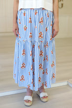 Stripe Floral Smock Tiered Maxi Skirt