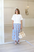 Stripe Floral Smock Tiered Maxi Skirt