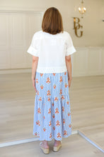 Stripe Floral Smock Tiered Maxi Skirt
