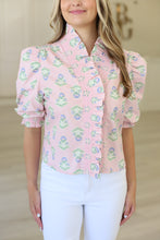 French Floral Ruffle Puff Sleeve Top
