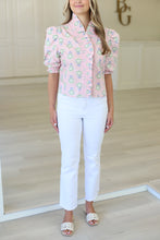 French Floral Ruffle Puff Sleeve Top