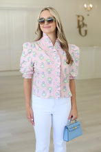 French Floral Ruffle Puff Sleeve Top