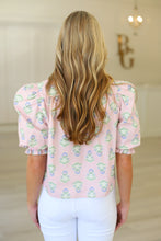 French Floral Ruffle Puff Sleeve Top
