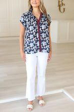 Short Sleeve Aspen Blouse, Blue Petit Camo