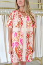 Floral Scarf Split Neck Dress
