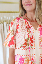 Floral Scarf Split Neck Dress