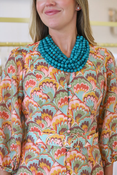 Belle Beaded Necklace, Deep Teal