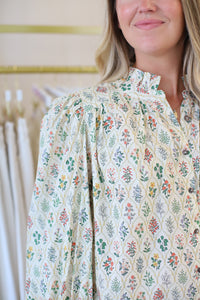 Victoria Floral Top, Ecru Multi
