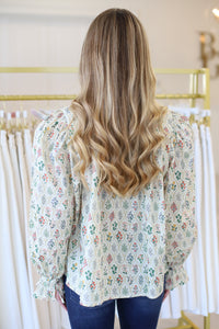 Victoria Floral Top, Ecru Multi